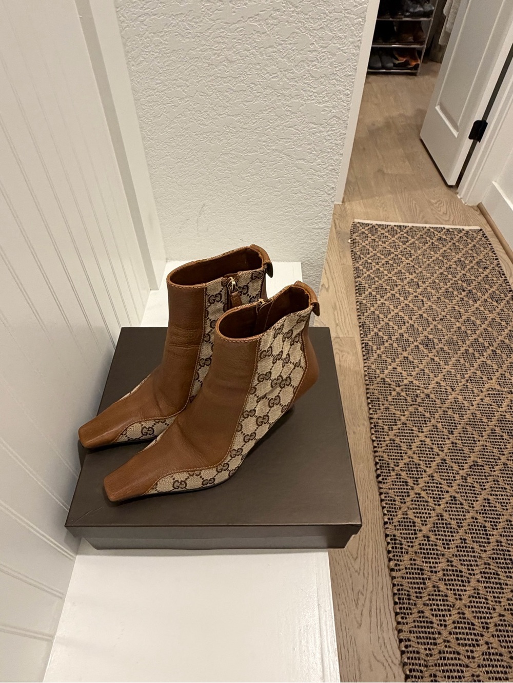 Gucci Brown & Beige Monogram Ankle Boots